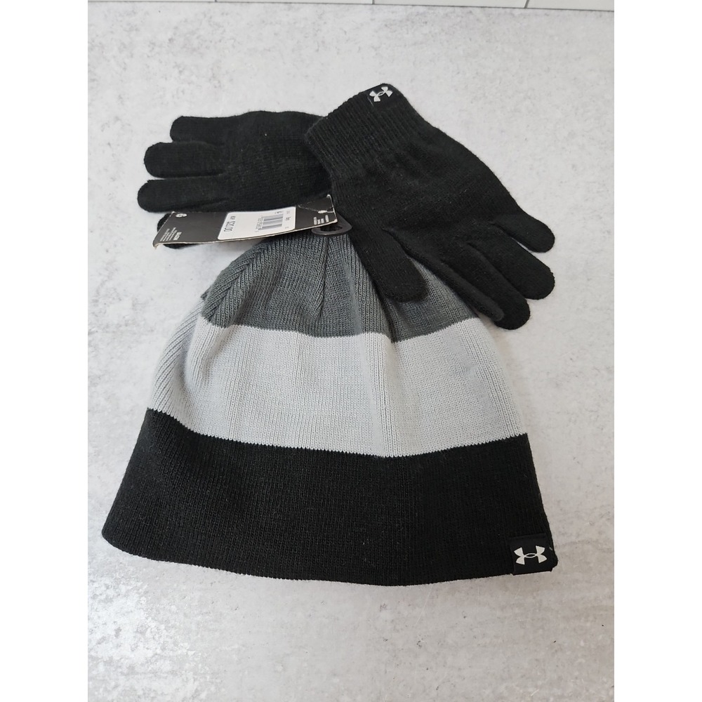 Under Armour Boy's Beanie Glove Combo Outdoor Fall Nights  Warm NWT